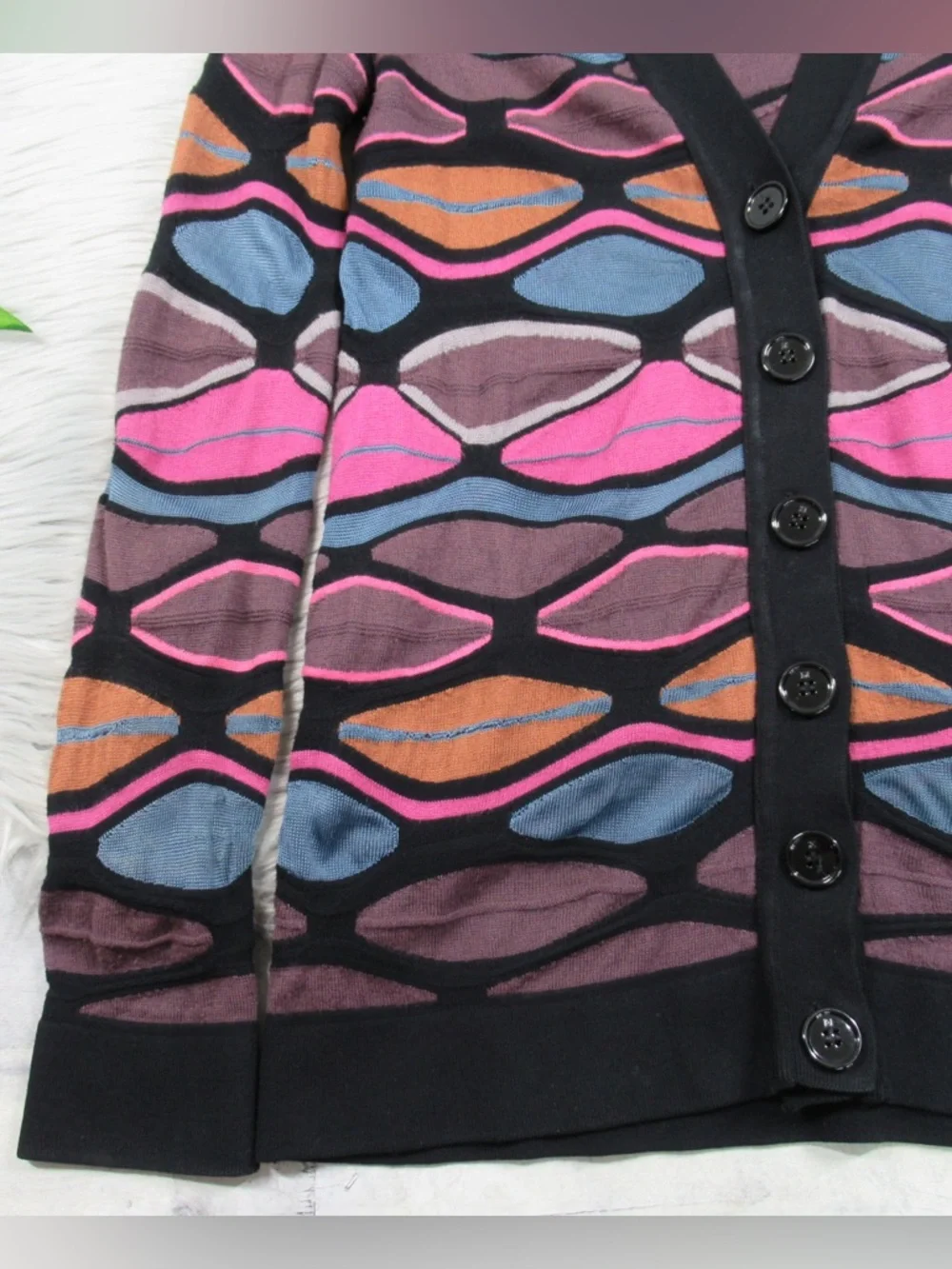 MISSONI Abstract Geometric Knit V-Neck Cardigan Sweater Multicolor - Size XS-S